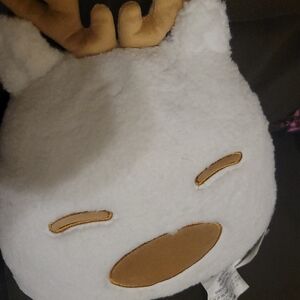 Plush Reindeer Face Decorative Pillow -Soft White Sharpa Tan Antlers